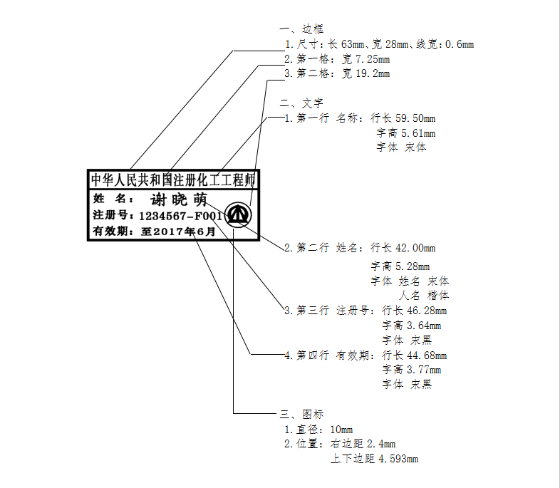 注册化工工程师印章尺寸样式